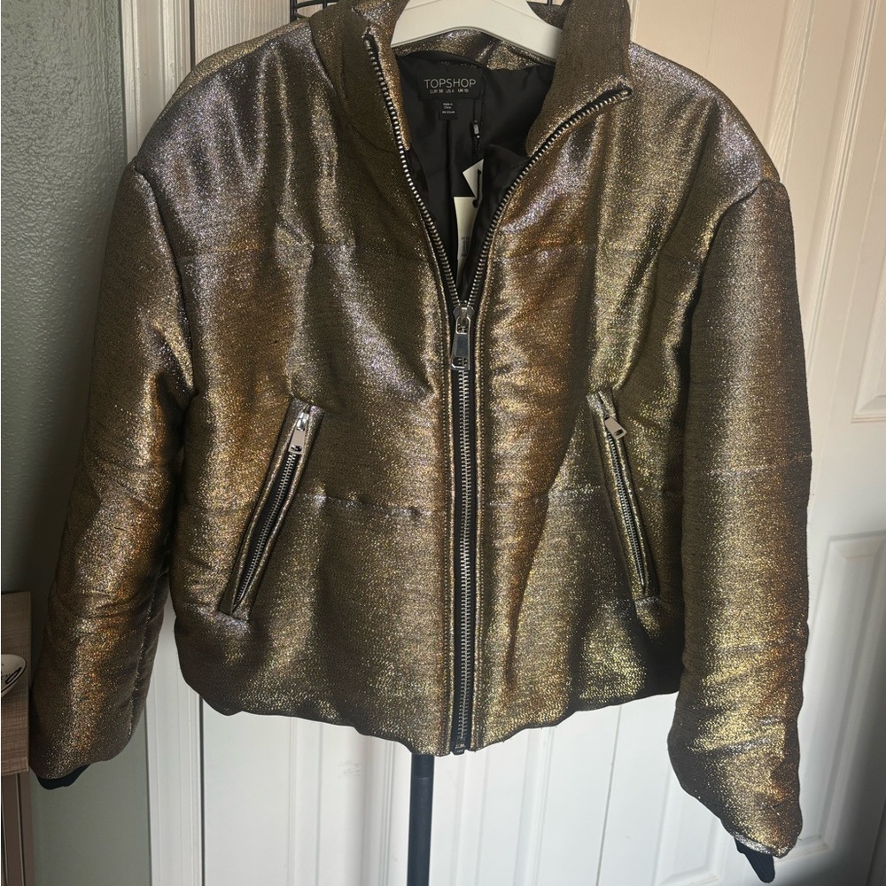 Topshop Shimmering Gold Puffer Jacket